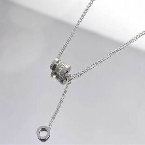 Elegant Silver Double-Ring Lariat Necklace